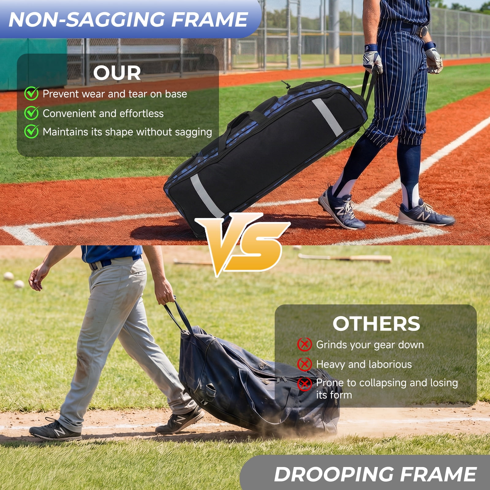Fegat Rolling Baseball Bag, 100L Large Catcher Gear Bag Softball Bags with Wheels, Youth Equipment Bag Holds 8 Bats, Full Set, with Fence Hooks, Reflective Strip, Shoe Compartment