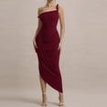 thumbnail image 4 of Ruimatai Women's One Shoulder Sleeveless Ruched Bodycon Midi Dress Elegant Stretchy Figure Flattering Cocktail Party Dress, 4 of 6