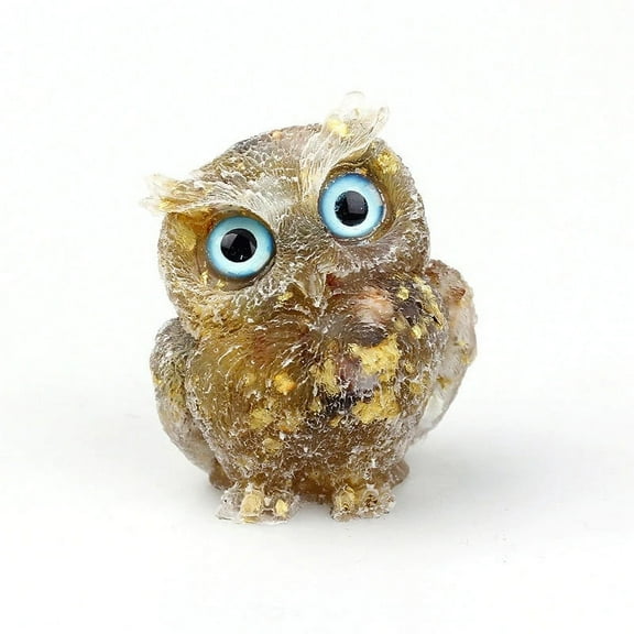 CAIMYY Handmade Crystal Owl Figurine - Natural Quartz & Epoxy Resin Desktop Decor for Meditation Space, Chakra Balancing Gift with Positive Energy, Unique Home Office Ornament