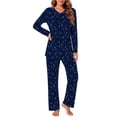 thumbnail image 2 of Weekease Long Sleeve Pajamas Set for Women V Neck Tops Wide Leg Pants 2 Piece Lounge Fall Sleepwear with Pockets, 2 of 7