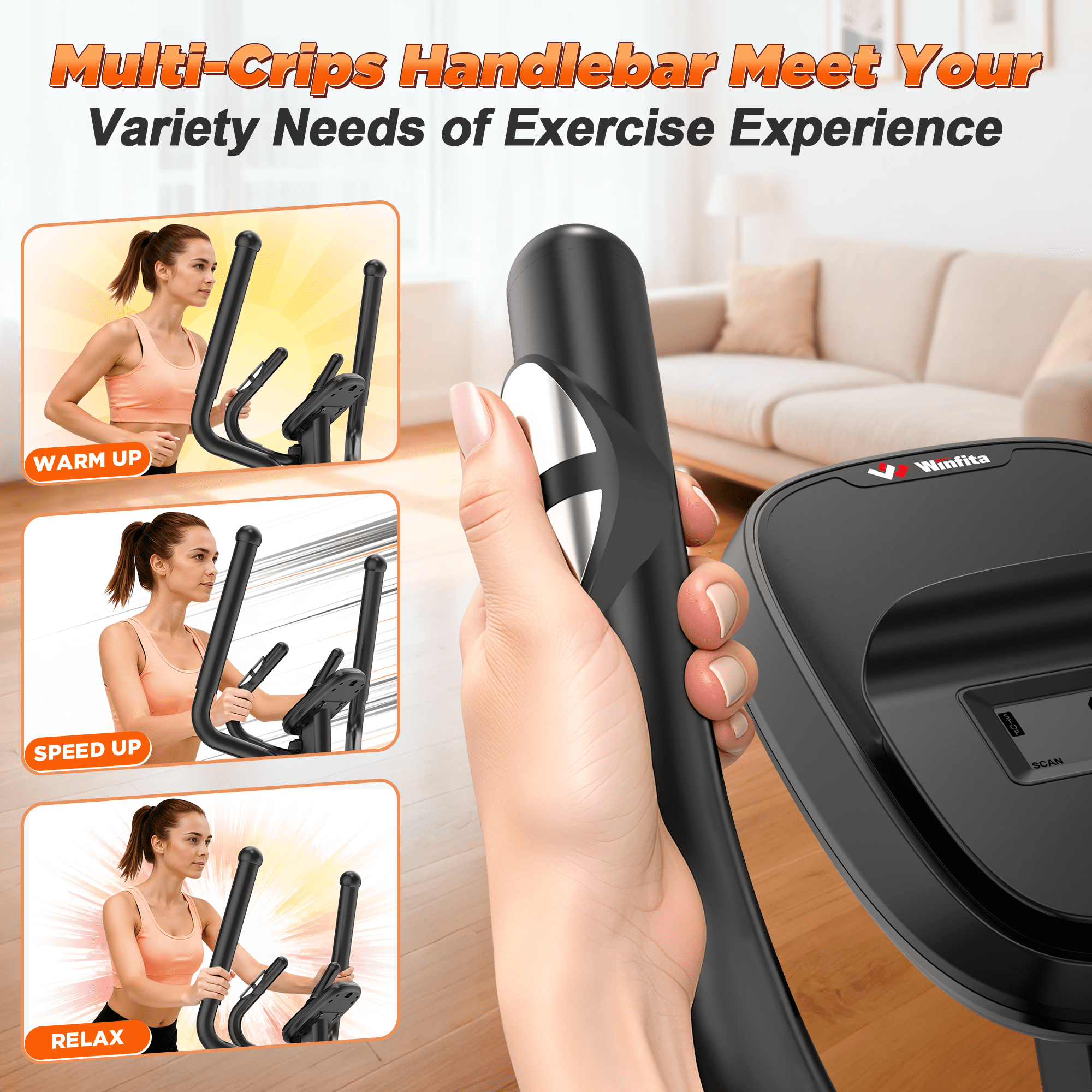 Winfita Magnetic Elliptical Exercise Machine, Elliptical Trainer Fitness Equipment for Home Gym Cardio Workout 300 lbs