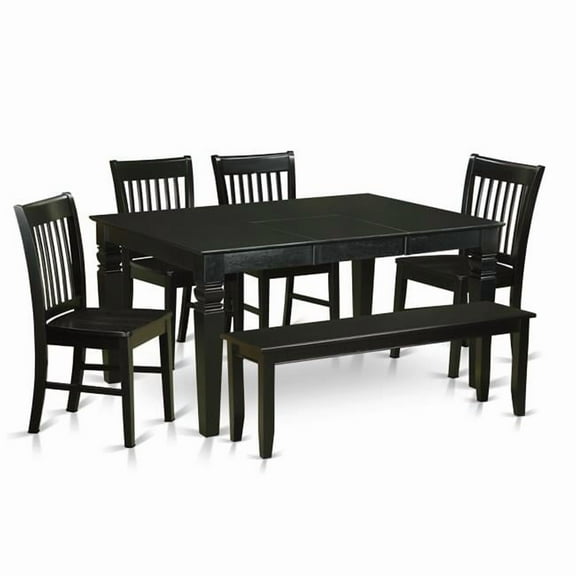 Kitchen Dinette Set - Table & 4 Chairs & a Bench, Black - 6 Piece