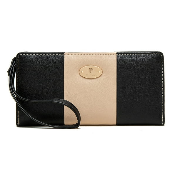 Bolso de mano de PU de longitud media con cremallera y múltiples ranuras con clip para billetes para mujer