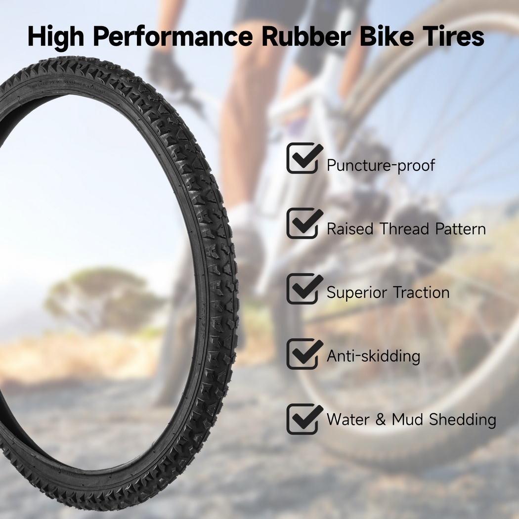 2 Pack 24" x 1.95" Mountain Bike Tire Replacement Set,Bike Tires with Repair Kit, Folding Portable MTB Tires, Replaceable Bike Tires with Inner Tubes and Levers, Rubber Tires for Hard Roads