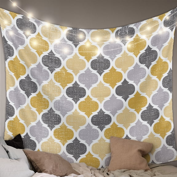 Moroccan Large Tapestry for Bedroom Wall Hanging Tapestry, Vintage Moroccan Texture Yellow Grey Ceiling Backdrop Tapestries Poster Blanket Wall Decor for Teens Room Living Room Dorm 100" x 59"
