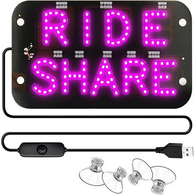Matoen LED Light Sign for Car 7.5 X 4.5 Inch Windshield LED Car Sign with Suction Cups Text Led Light for Ride Driver