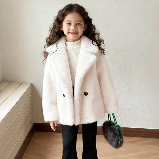 Parkas de manga larga para niños, color liso, de invierno, de imitación de visón, para niñas pequeñas, abrigo grueso acolchado de longitud media, abrigo de poliéster para niños