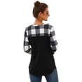 thumbnail image 2 of Womens Buffalo Plaid Neck Long Sleeve Patchwork Blouse Top Curve Hem Tunic, 2 of 2