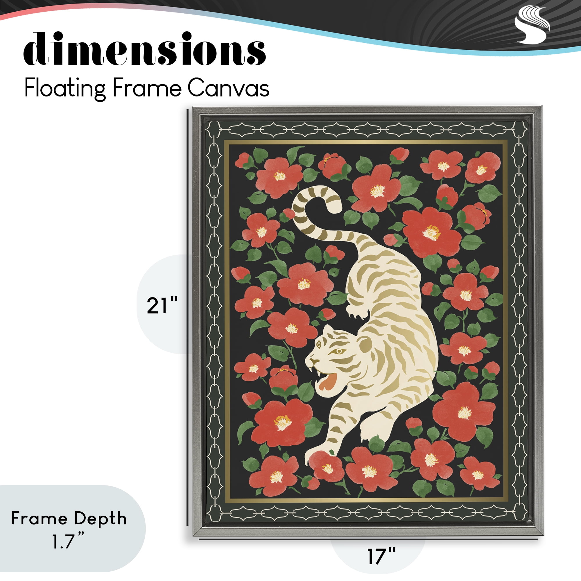 Stupell Industries Ivory Tiger Among Camelias Gray Framed Floater Canvas Wall Art, design by Karolina Sato