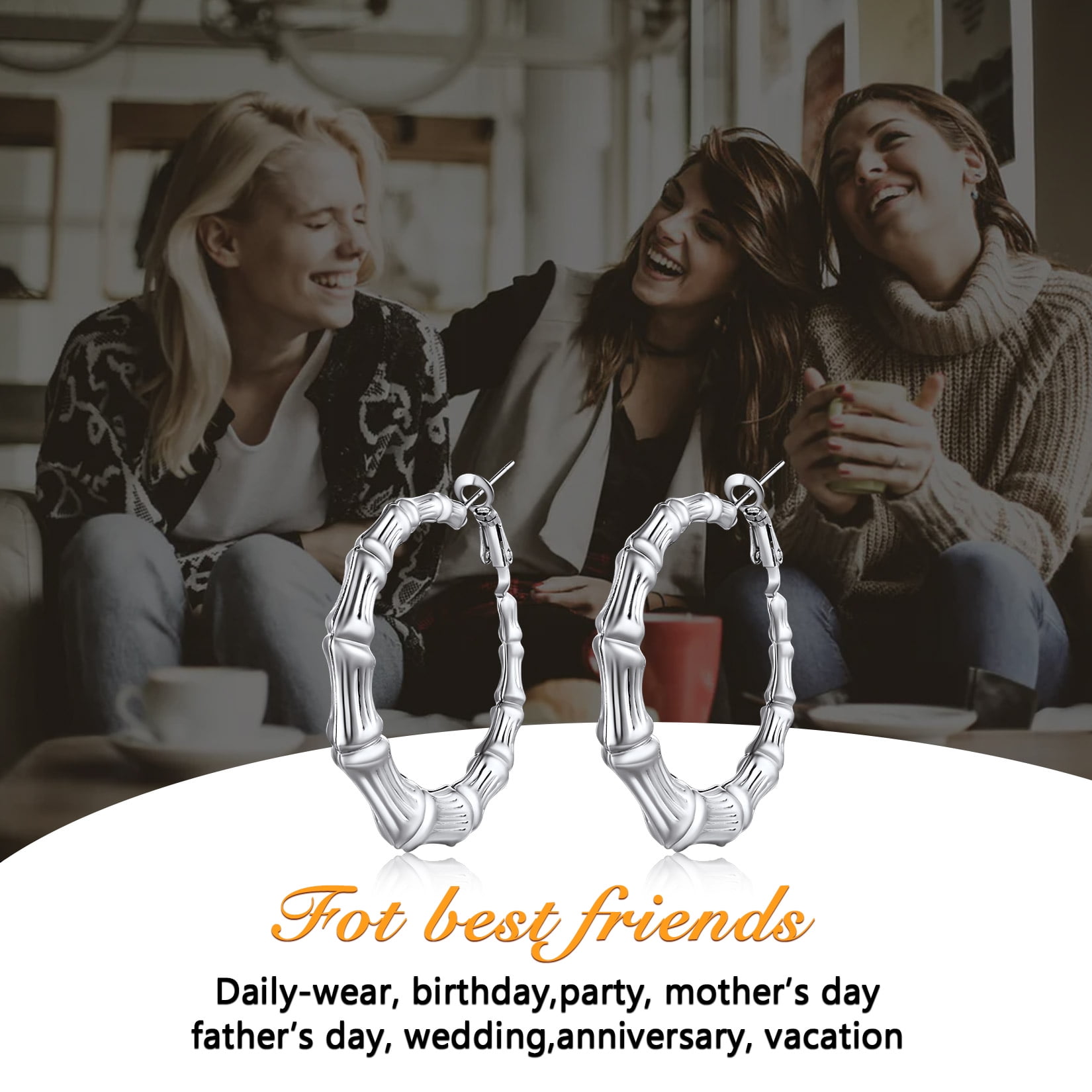 U7 Women Large Big Hoop Earring Gold Plated Bamboo Earrings 80mm Stainless Steel Christmas Gift for Mother Wife