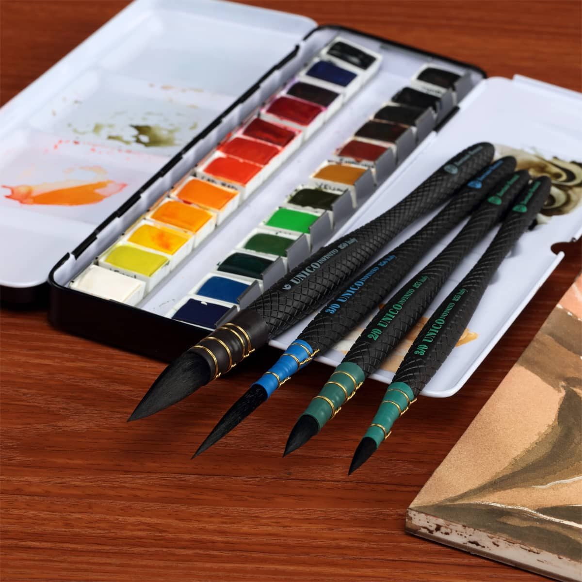 Borciani e Bonazzi Infinito Synthetic Mini Quill Watercolor Brush Series 855 - Size # 2x0, Patented Hidro Hair - Watercolor Art Brushes - Non-Slip, Anti-Roll Handle - Handcrafted in Italy