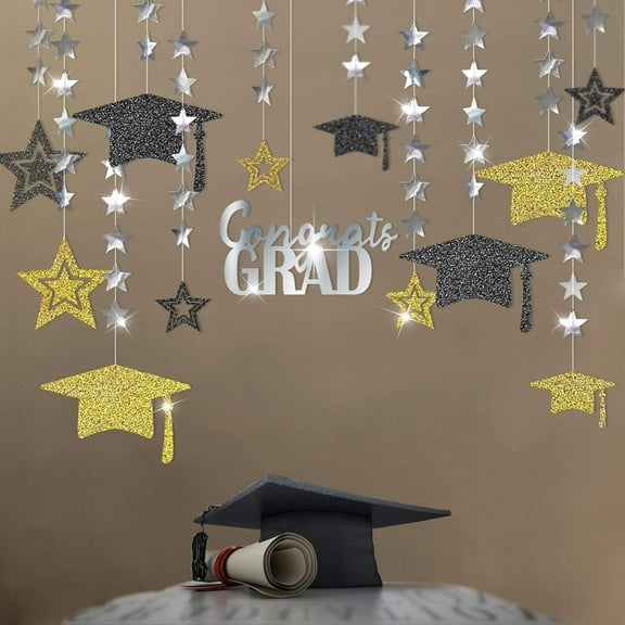 Cheerland Graduation Party Decoration Kit, Black, Gold, 9-Piece