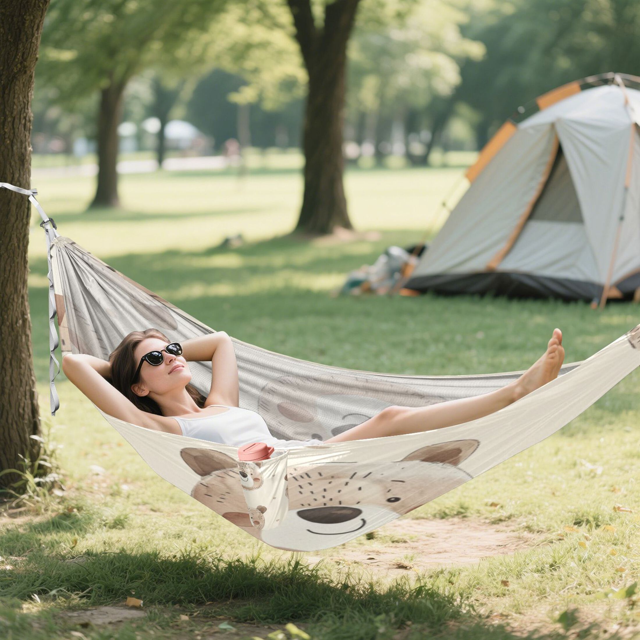 Hammock Camping Hammock Nylon Portable Hammock Travel Camping Hammock Light Brown Bear