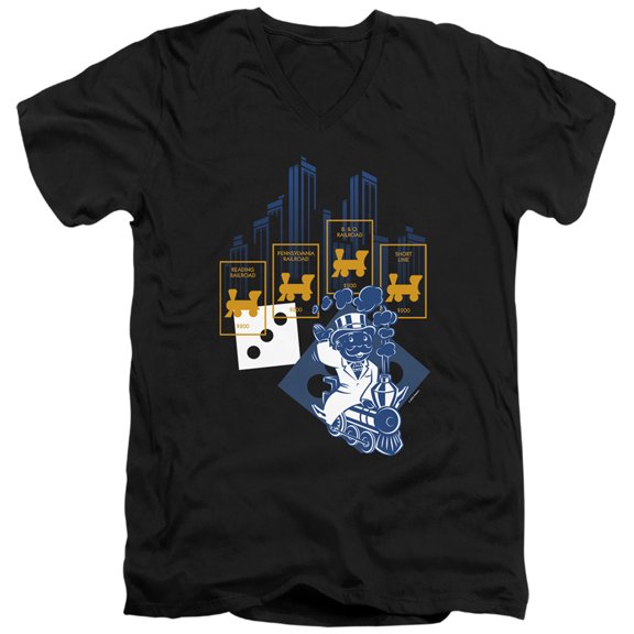 Monopoly The True Railroad Tycoon No Logo S/S Adult V-Neck T-Shirt 30/1 T-Shirt Black