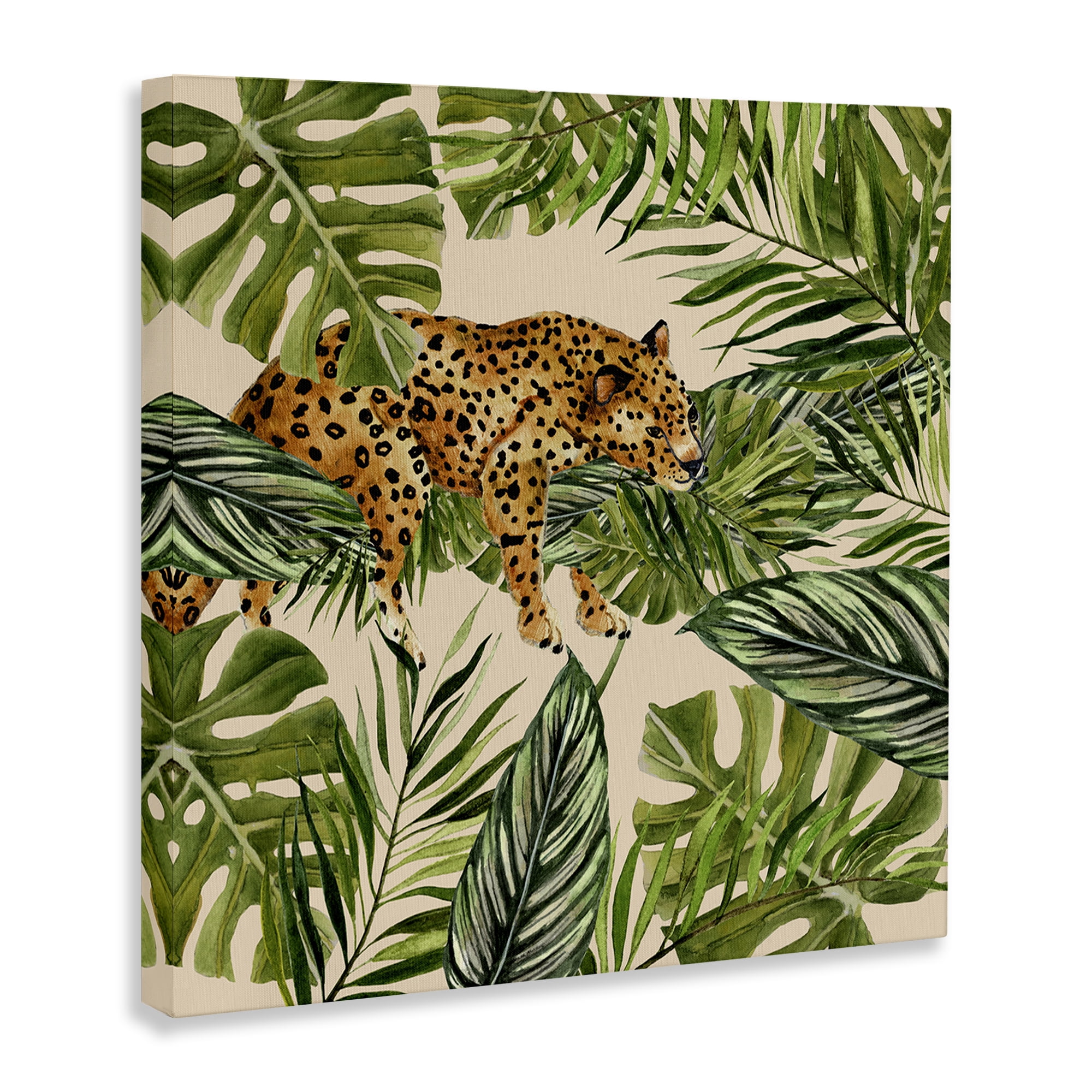 Stupell Industries Resting Leopard on Branch Plants & Flowers Painting Wrapped Canvas Art Print Wall Art, 24 x 24