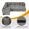 thumbnail image 5 of EUROCO 108.6" U-shaped Sectional Sofa Pull out Sofa Bed, Chenille Sofa Couch with 2 USB Ports, 2 Power Sockets, 3 Back Pillows and a Storage Chaise for Living Room, Light Gray, 5 of 9