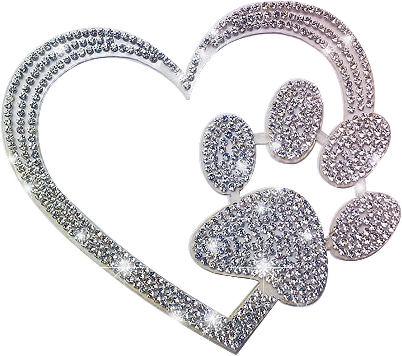 car Bling Stickers and Decals, Cars Walls Laptop Luggage Bling Rhinestone Stickers, Heart with Dog paw(4 X 3.5 Inch)