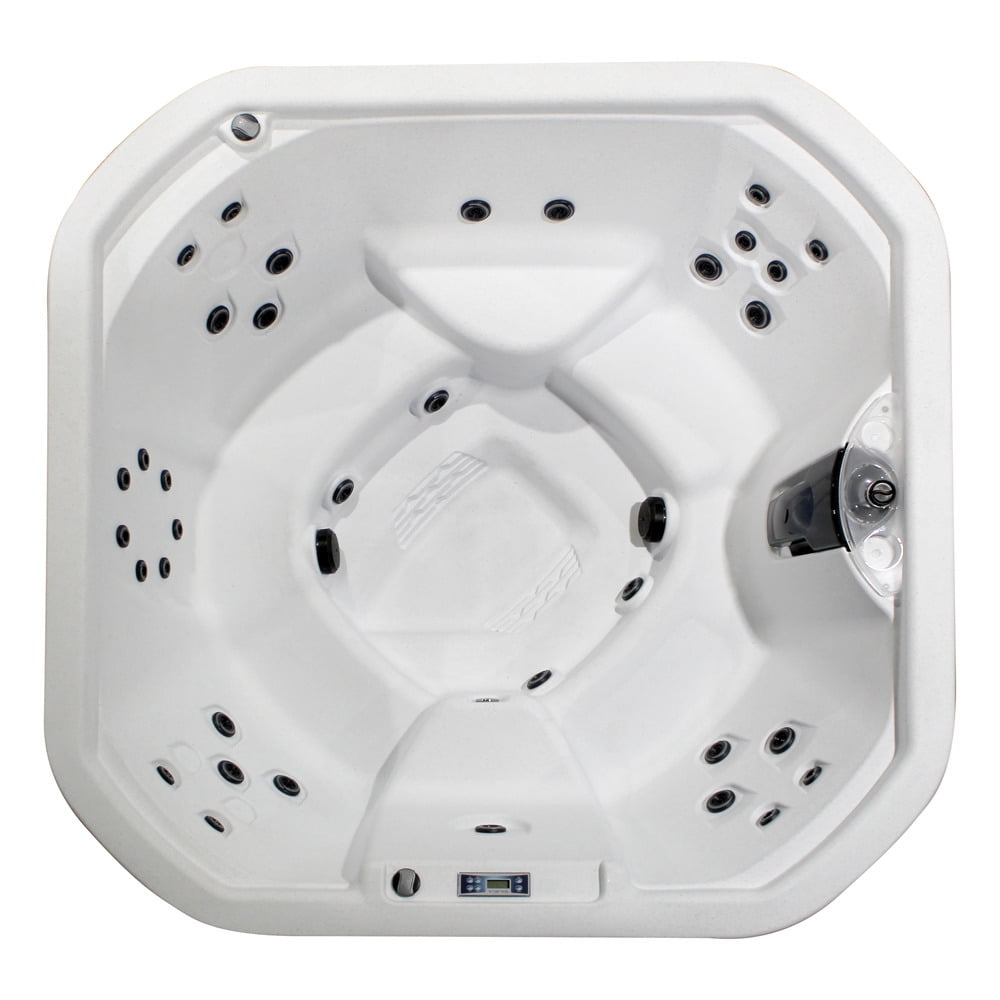 Spark 7‑Person 35‑Jet Plug & Play Hot Tub – 120V/240V, Stainless Steel Heater, Ozone System, Waterfall & LED Lighting (White/Mocha)