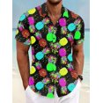thumbnail image 3 of Camisa de hombre con estampado tropical de piña, camisa hawaiana de verano, informal, para vacaciones, verano, primavera, camisa de manga corta con cuello vuelto, tela elástica, 3 of 5