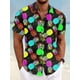 thumbnail image 3 of Camisa de hombre con estampado tropical de piña, camisa hawaiana de verano, informal, para vacaciones, verano, primavera, camisa de manga corta con cuello vuelto, tela elástica, 3 of 5