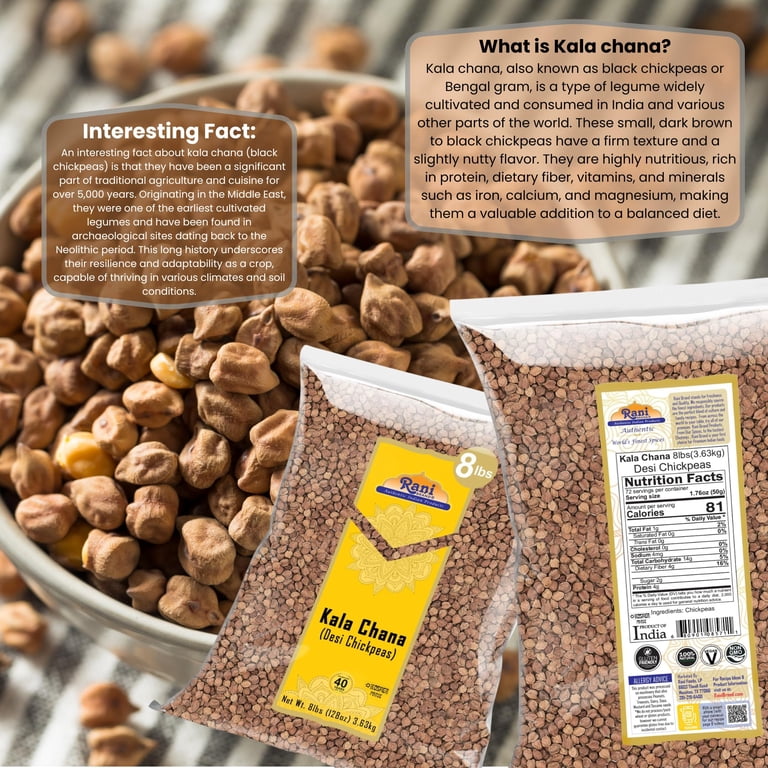 RANI BRAND, Kala Chana Desi Chickpeas 128oz, Vegan, Kosher