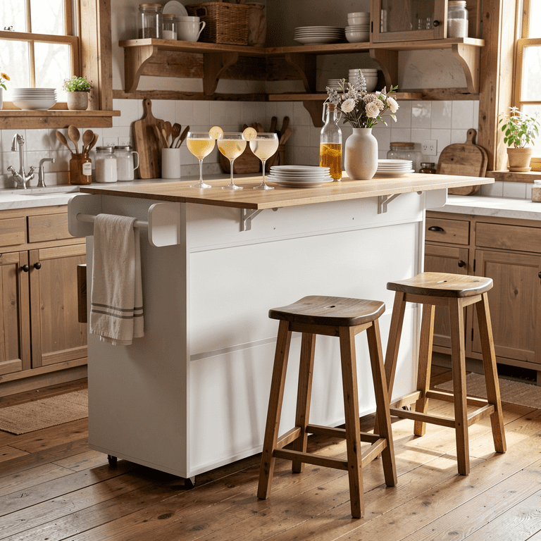 Homy Casa Rolling Kitchen Island Cart with Wood Top 3 Drawers