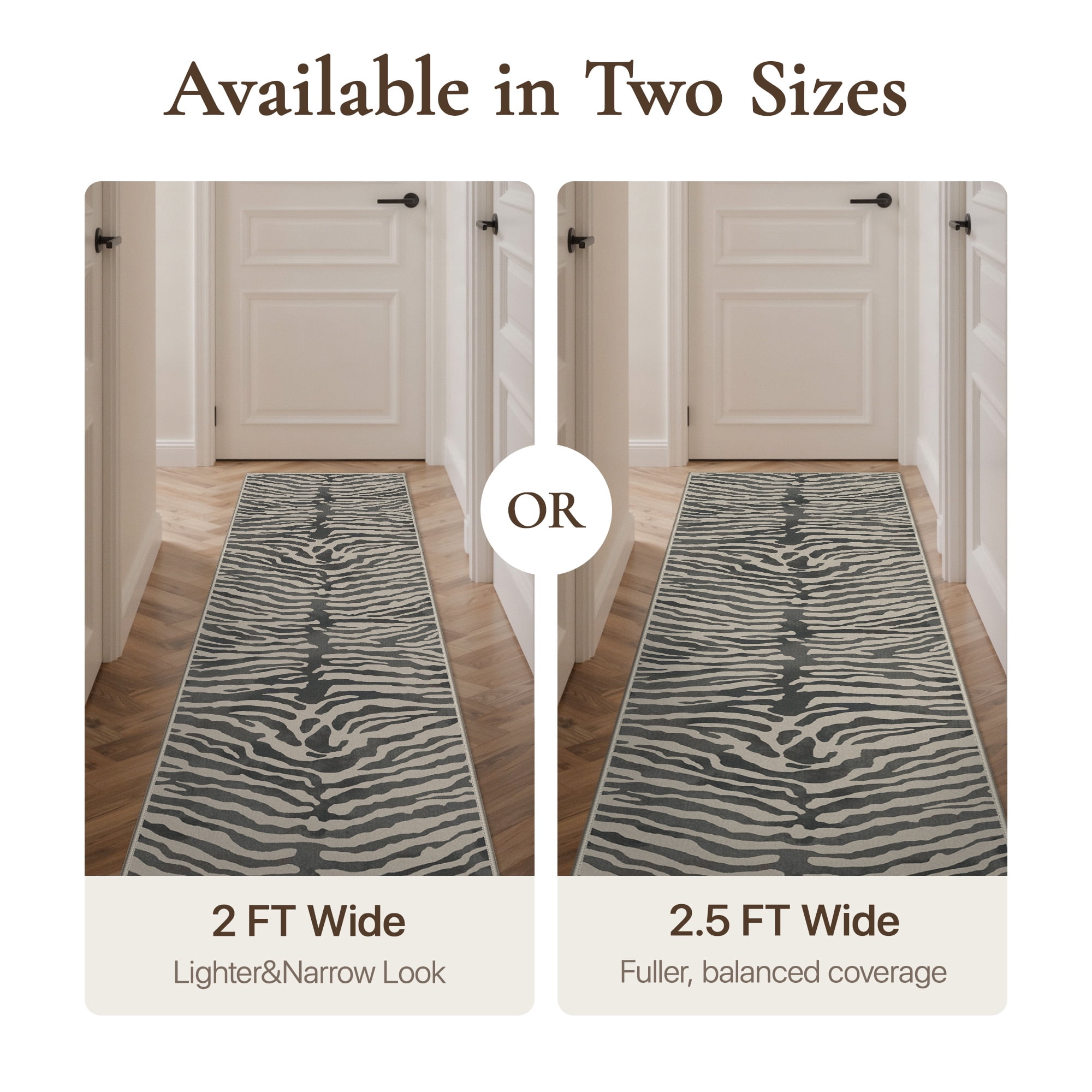 KUETH 2.5x10 Zebra Runner Rug Machine Washable, Kitchen Runner Rug for Floor and Hallway, Non Slip Flat Pile Area Rug with Rubber Backing for Entryway Bathroom Bedroom Laundry