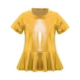 thumbnail image 3 of Doomiva Kids Girls Metallic Jazz Hip Hop Peplum Dance Tops Short Sleeve Sequins Round Neck Shiny Party T-Shirts Blouses Gold 100, 3 of 5
