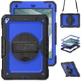 thumbnail image 1 of Case for iPad 6th / 5th Gen (2018 2017) / iPad Air 2 / iPad Pro 9.7 inch with Screen Protector, 360 Degree Rotating Kickstand Hand Strap Shockproof Cover with Shoulder Strap, Dark Blue PC, 1 of 7