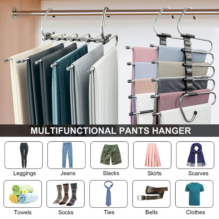 Magic Pants Hangers Space Saving - 2 Pack for Closet Multiple Layers  Multifunctional Uses Rack Organizer for Trousers Scarves Slack (2 Pack with  10