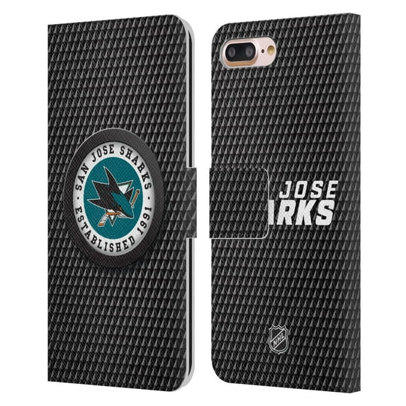 Head Case Designs Officially Licensed NHL San Jose Sharks Puck Texture Leather Book Wallet Case Cover Compatible with Apple iPhone 7 Plus / iPhone 8 Plus