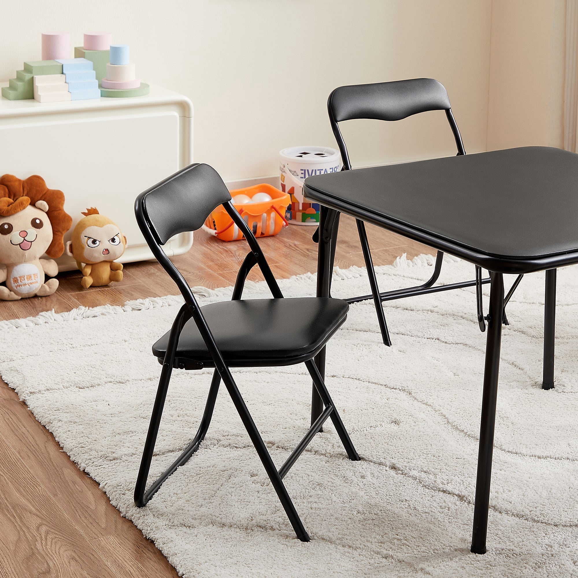 VECELO Kids 3-Piece Folding Activity Table and 2 Chairs Set, Black