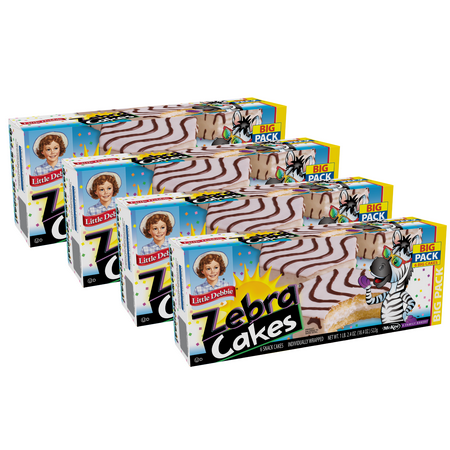 Little Debbie Zebra Cakes Big Pack, 6 Individually Wrapped Vanilla Snack Cakes Per Box (4 Boxes)