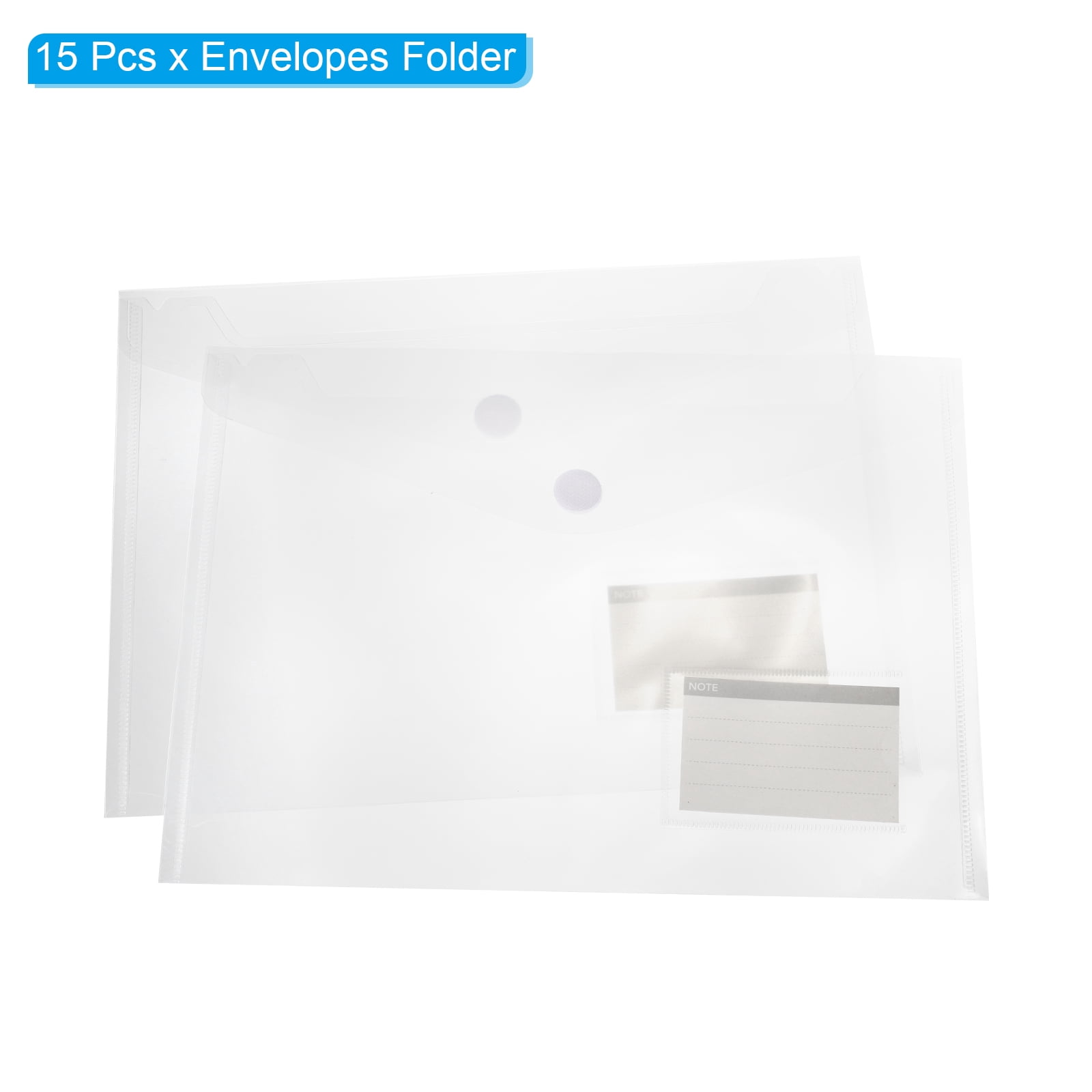 Uxcell Plastic Envelopes Folder, 15Pcs A4 Letter Size with Label Pocket File Bag Clear