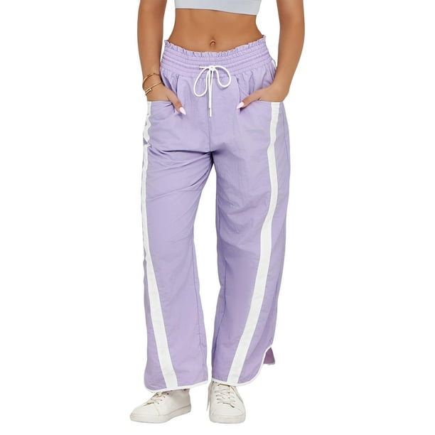 Pantalones Deportivos Holgados de Pierna para Mujer, Informales, con Cordón Ajustable y Cintura Elástica, en Colores Contrastantes, Estilo Y2K. L