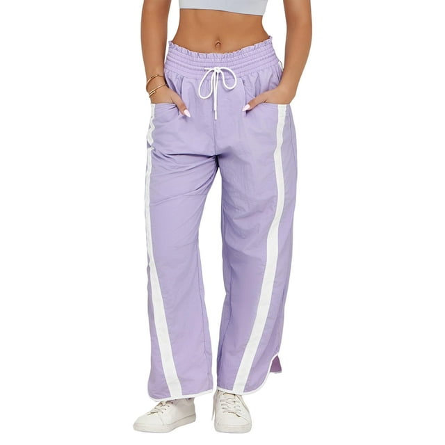 Pantalones Deportivos Holgados de Pierna para Mujer, Informales, con Cordón Ajustable y Cintura Elástica, en Colores Contrastantes, Estilo Y2K. M