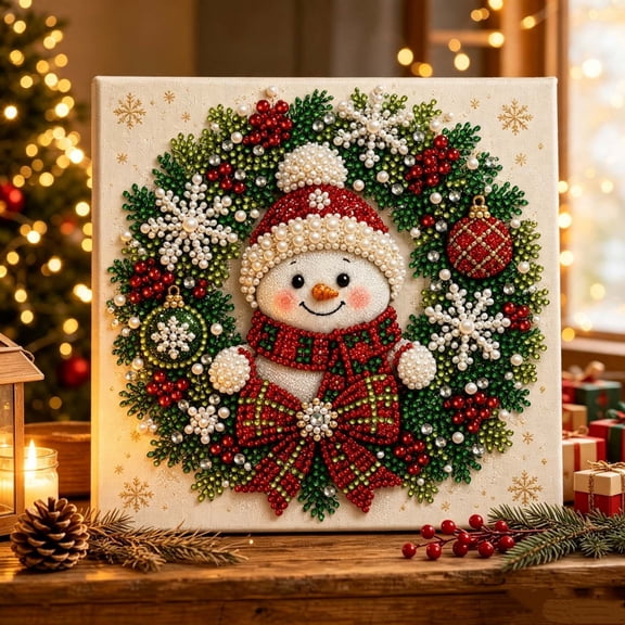 Twfbrm Christmas Pearl Art Decoration, 12x12 Inch Cute 3D Snowman Pearl Art Kits with Frame, DIY Pearls Art Gem Crafts for Home, Table, Window, Wall Decor