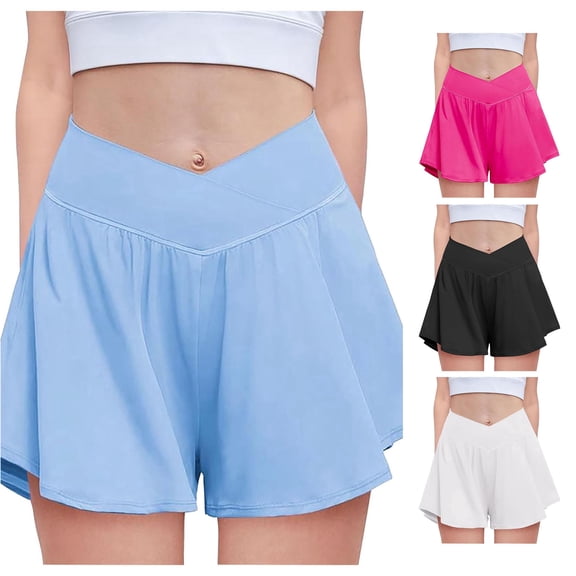Krdevn Girls 2 In 1 Athletic Skorts Cross V High Waist Spandex Liner Side Pockets Lightweight Flowy Kids Sports Bottoms Running Tennis Daily School Outdoor Casual Outfits,7-8 Years