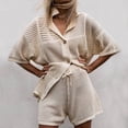 thumbnail image 2 of Womens 2 Piece Outfits Buttons Knit Top Crochet Shorts Casual Summer Outfits  S, 2 of 4