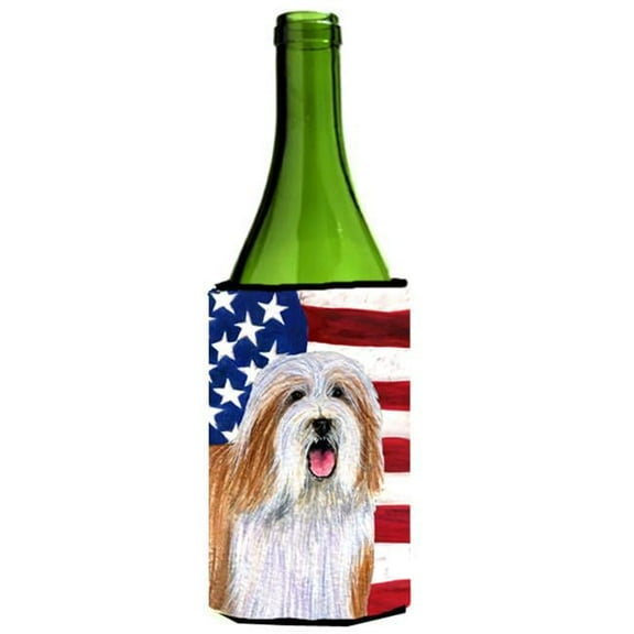 Usa American Flag With Bearded Collie Wine bottle sleeve Hugger - 24 Oz.