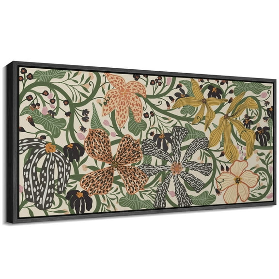 Large Framed Canvas Print Colorful Botanical Floral Illustration with Vintage StyleWall Art Decorative Ready to Hang Painting for Living room Bedroom 60x30 inches Black Frame