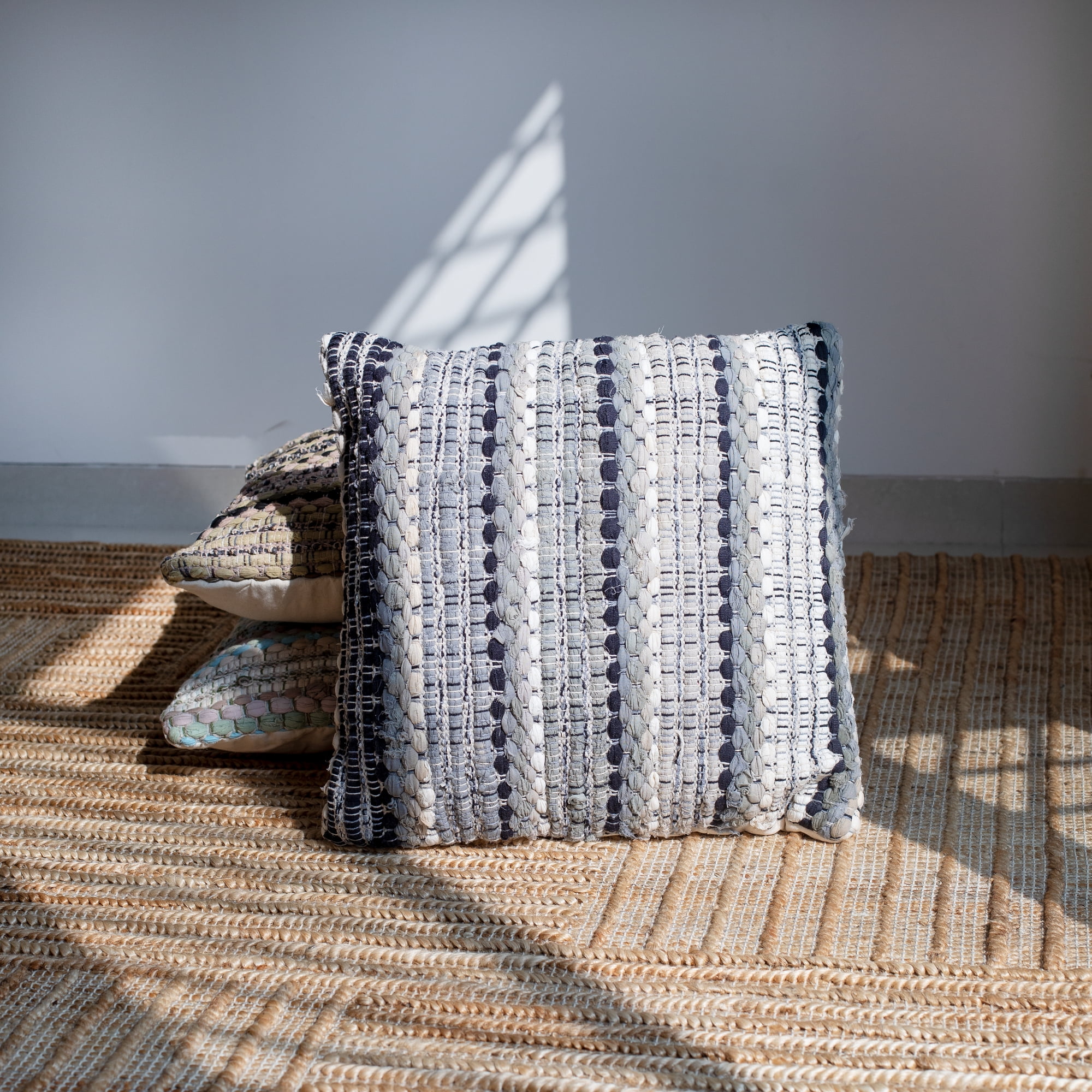 LR Home Drew 18" x 18" Black/Gray Striped Cotton Blend Adult Decorative Throw Pillow Cover