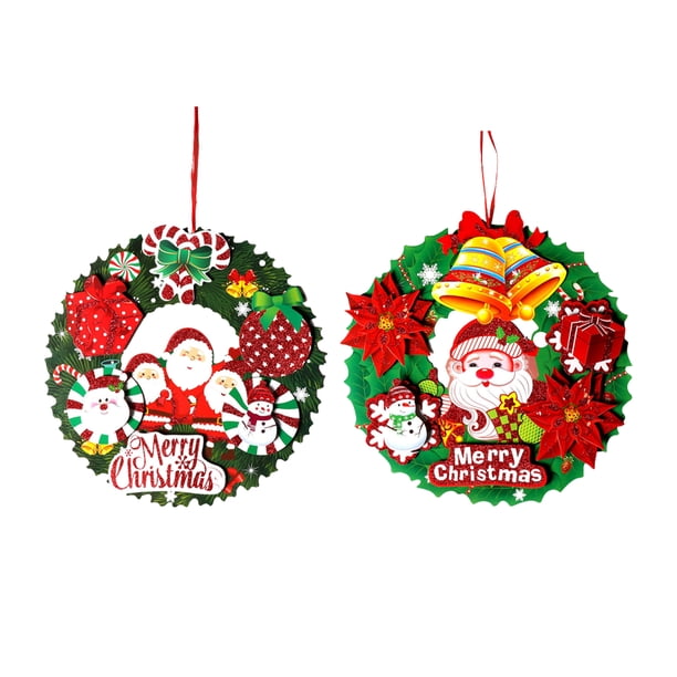 2 piezas de adorno de corona navideña con purpurina, corona de papel 3D, diseño navideño, guirnalda colgante, decoraciones para el hogar, habitación, fiesta, artesanía, decoración navideña