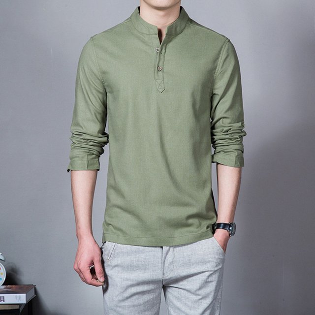 DPTALR Chemise Habillée à Manches Longues en Coton Uni Style Ethnique pour Hommes