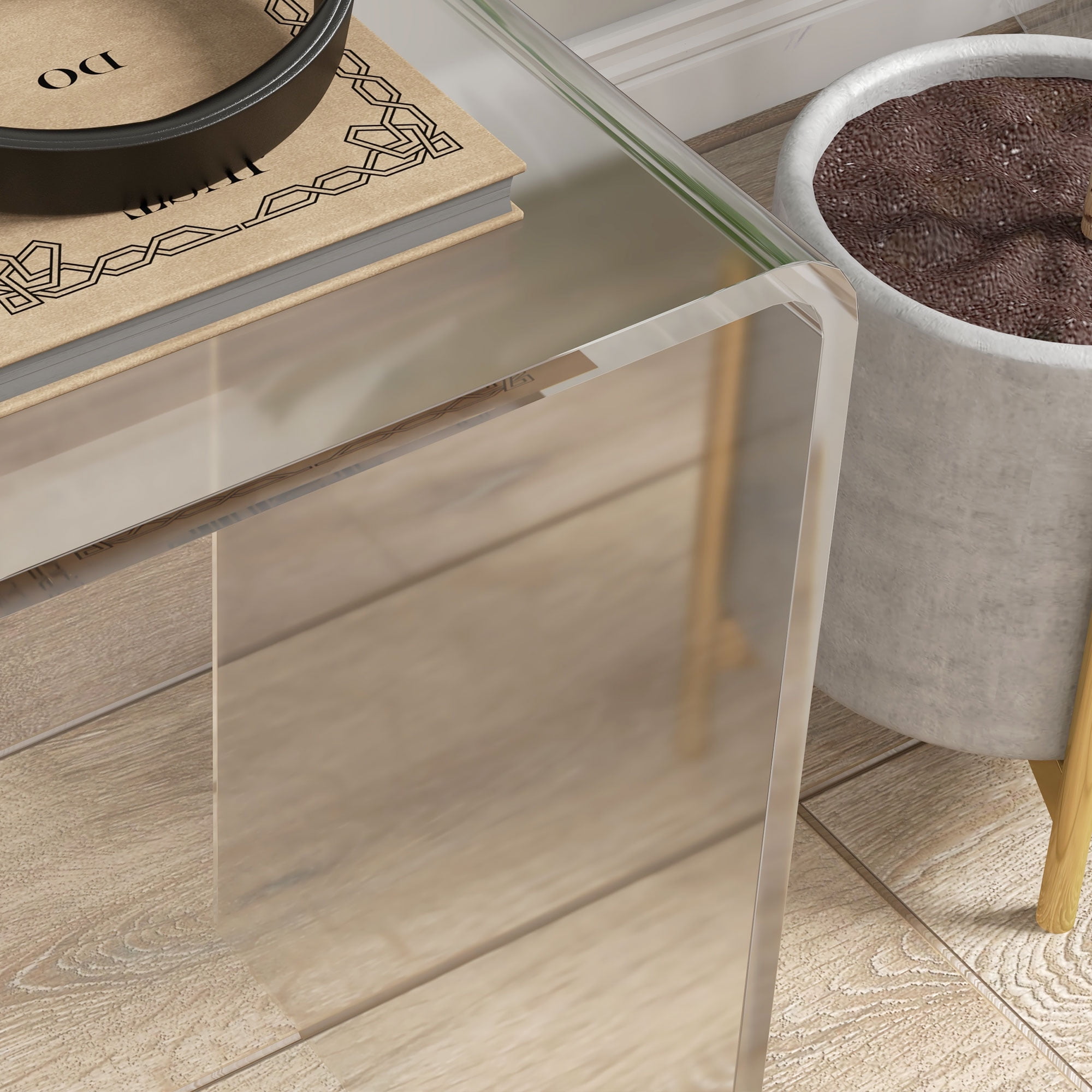 HOMCOM Clear Acrylic Side Table Waterfall End Table with Rounded Edges