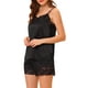 thumbnail image 4 of Conjuntos de pijama de satén para mujer INSPIRE CHIC con tirantes de encaje y pantalones cortos, 2 piezas, conjuntos de lounge de seda, XL, negro, 4 of 6