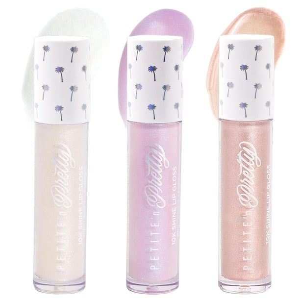 Set de trío de brillos labiales Petite 'N Pretty 10K Shine - Maquillaje para niños, preadolescentes y adolescentes - Brillo intenso, ligero, fabricado en EE. UU. (Shell Shocked, Diamond Heist, Glow Do