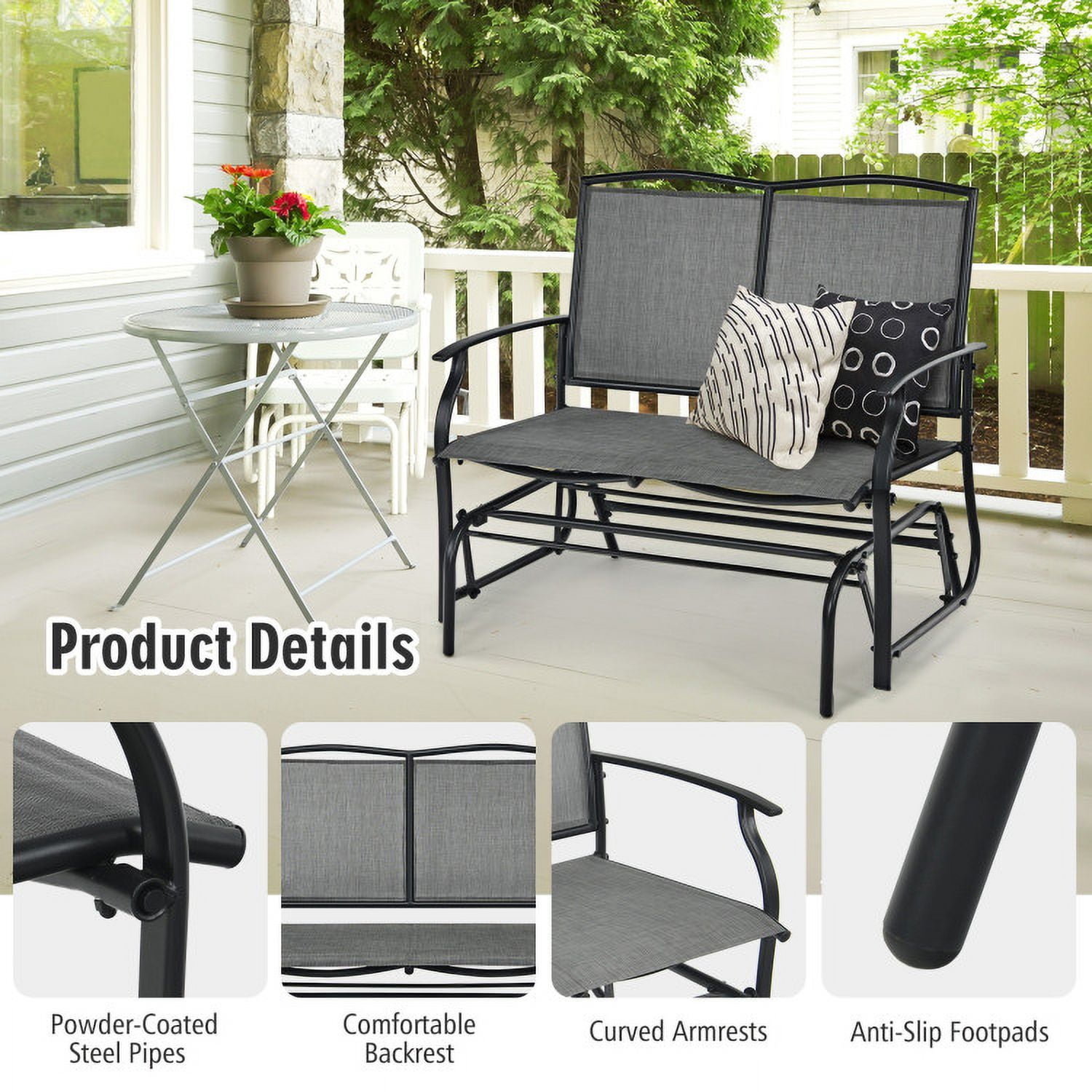 Aimee Lii Outdoor Double Chair, Patio Glider Bench, Porch, Backyard, Sturdy, Gray Aimee Lii Outdoor Double Chair, Patio Glider Bench, Porch, Backyard, Sturdy, Gray