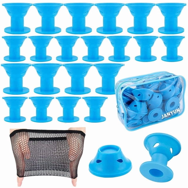 40Pcs Magic Hair Rollers Set - 20 Large + 20 Small Silicone Curlers (Blue) with Hairnet, Heatless Hair Styling Tools