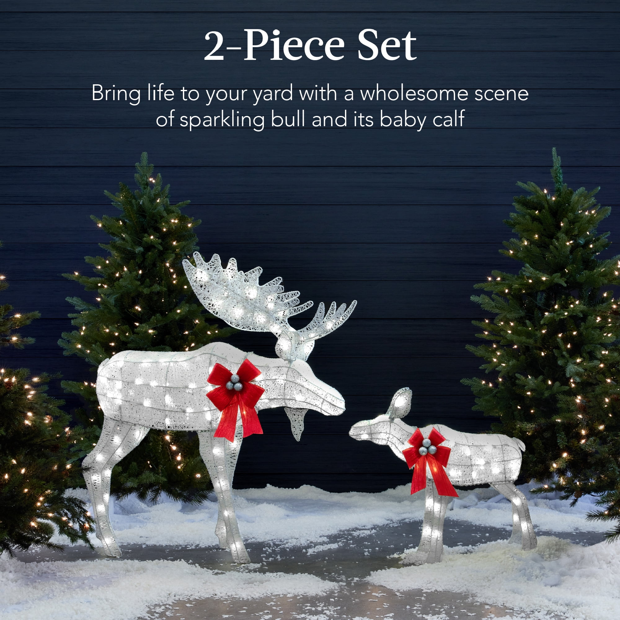 Best Choice Products 2-Piece Moose Family Lighted Christmas Yard Decor Set w/ 170 LED Lights, Stakes, Zip Ties - Silver